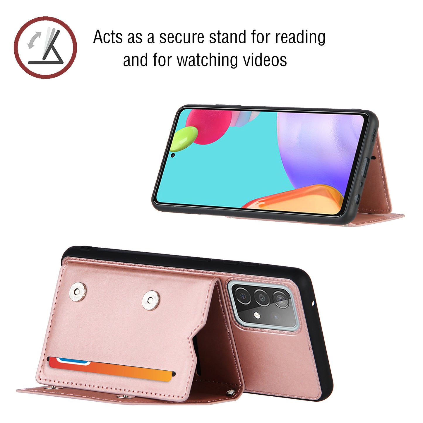 Smooth Leather Card Holder Design Phone Stand Case with Shoulder Strap for Samsung Galaxy A52 4G/5G / A52s 5G / A52s 5G