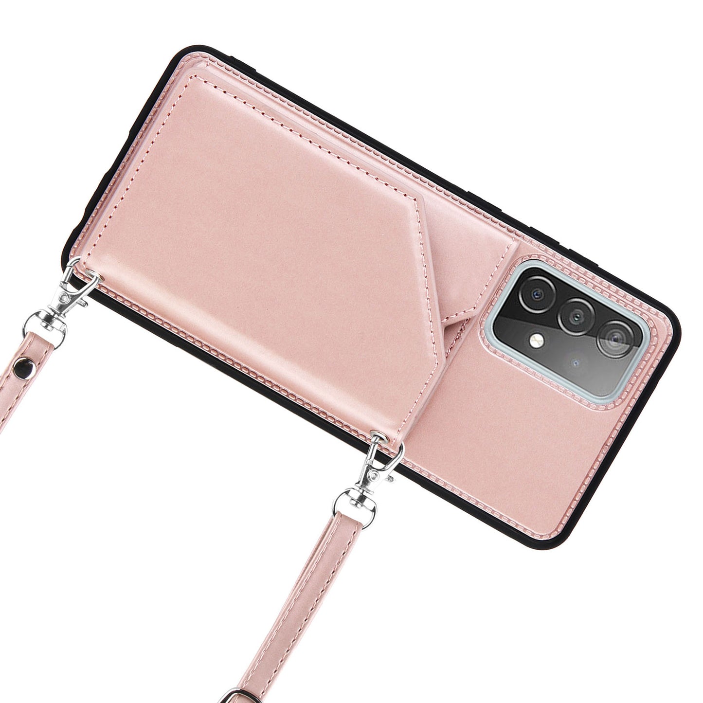 Smooth Leather Card Holder Design Phone Stand Case with Shoulder Strap for Samsung Galaxy A52 4G/5G / A52s 5G / A52s 5G