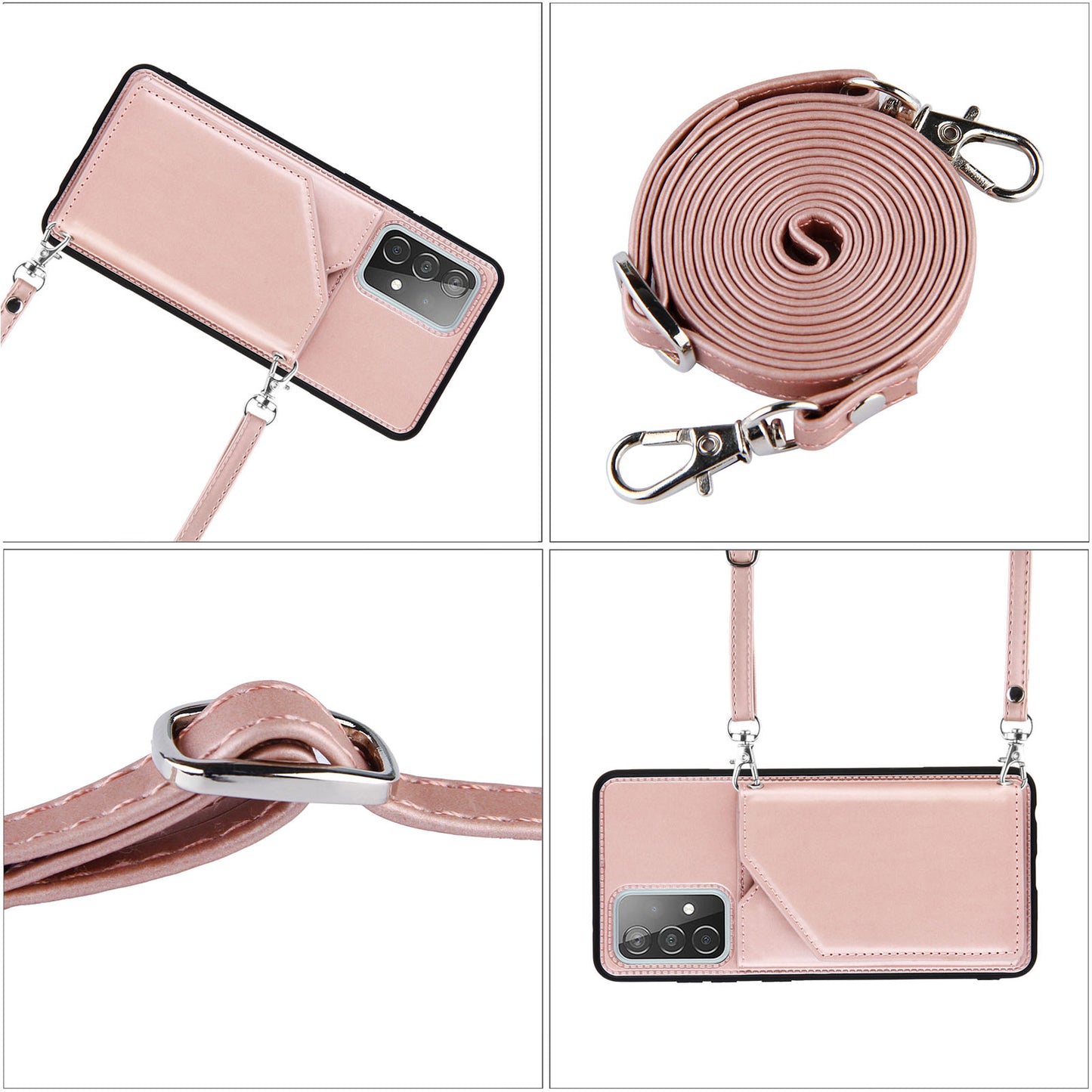 Smooth Leather Card Holder Design Phone Stand Case with Shoulder Strap for Samsung Galaxy A52 4G/5G / A52s 5G / A52s 5G