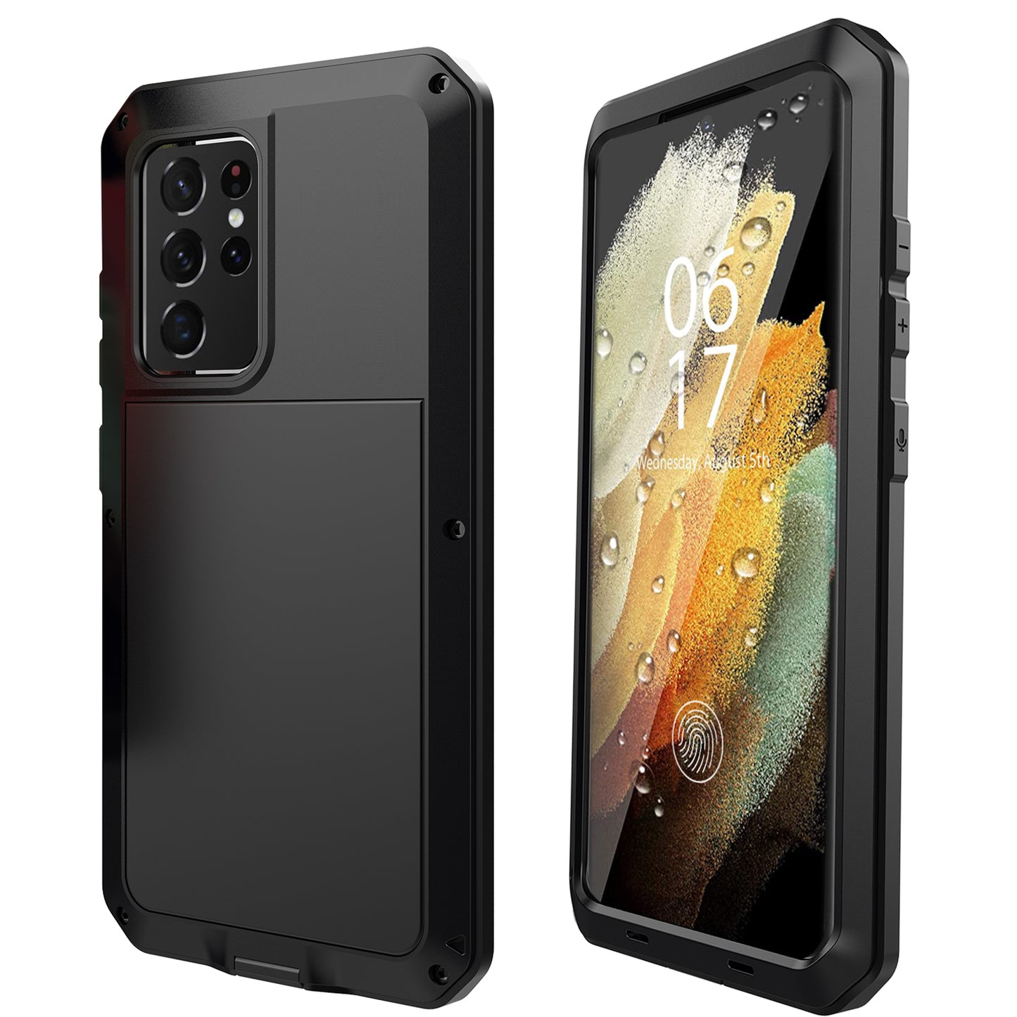 Tank Series Shockproof TPU+Metal Phone Case with Tempered Glass Film for Samsung Galaxy S21 Ultra 5G