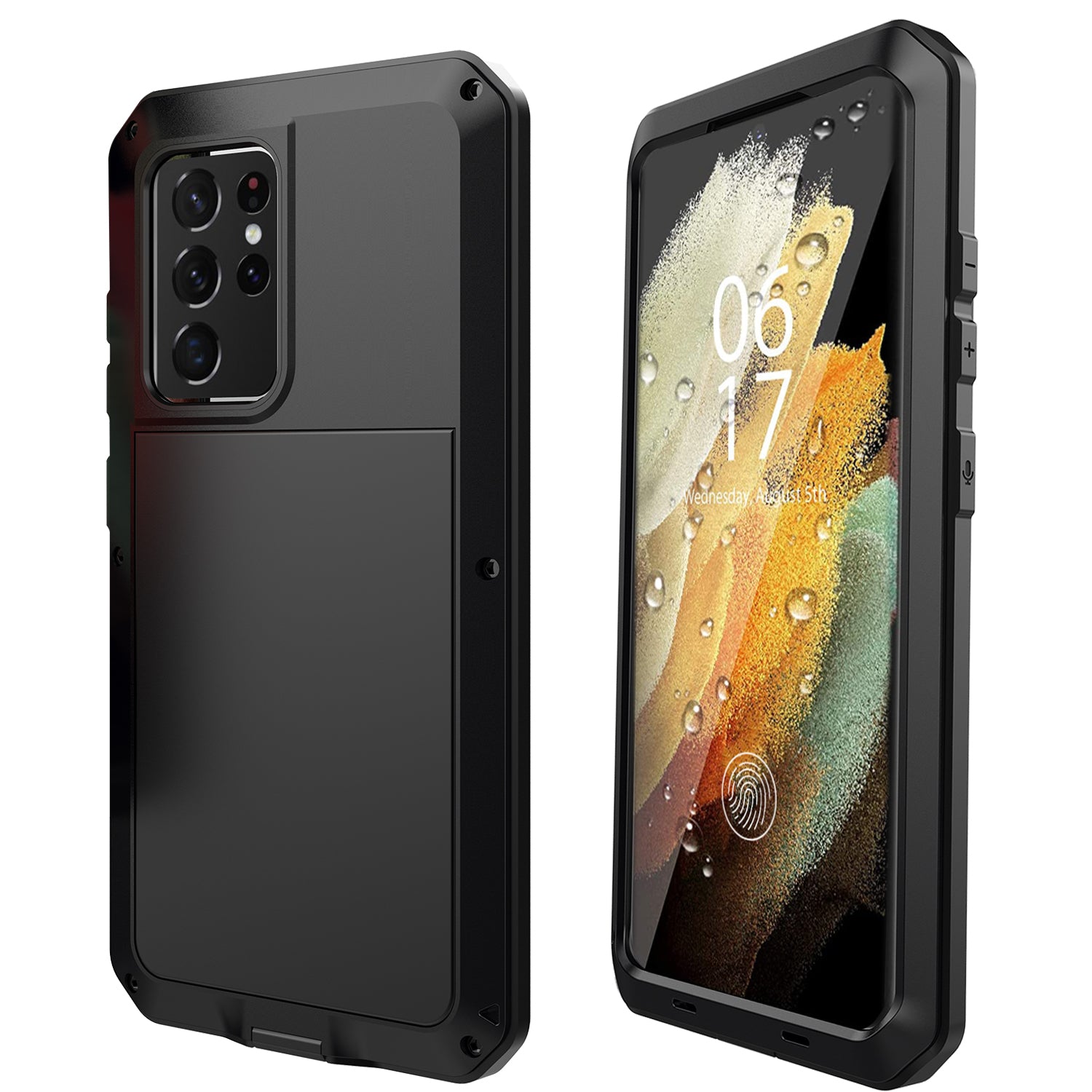 Tank Series Shockproof TPU+Metal Phone Case with Tempered Glass Film for Samsung Galaxy S21 Ultra 5G