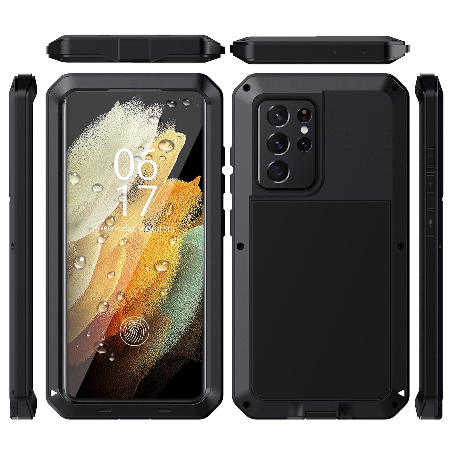 Tank Series Shockproof TPU+Metal Phone Case with Tempered Glass Film for Samsung Galaxy S21 Ultra 5G