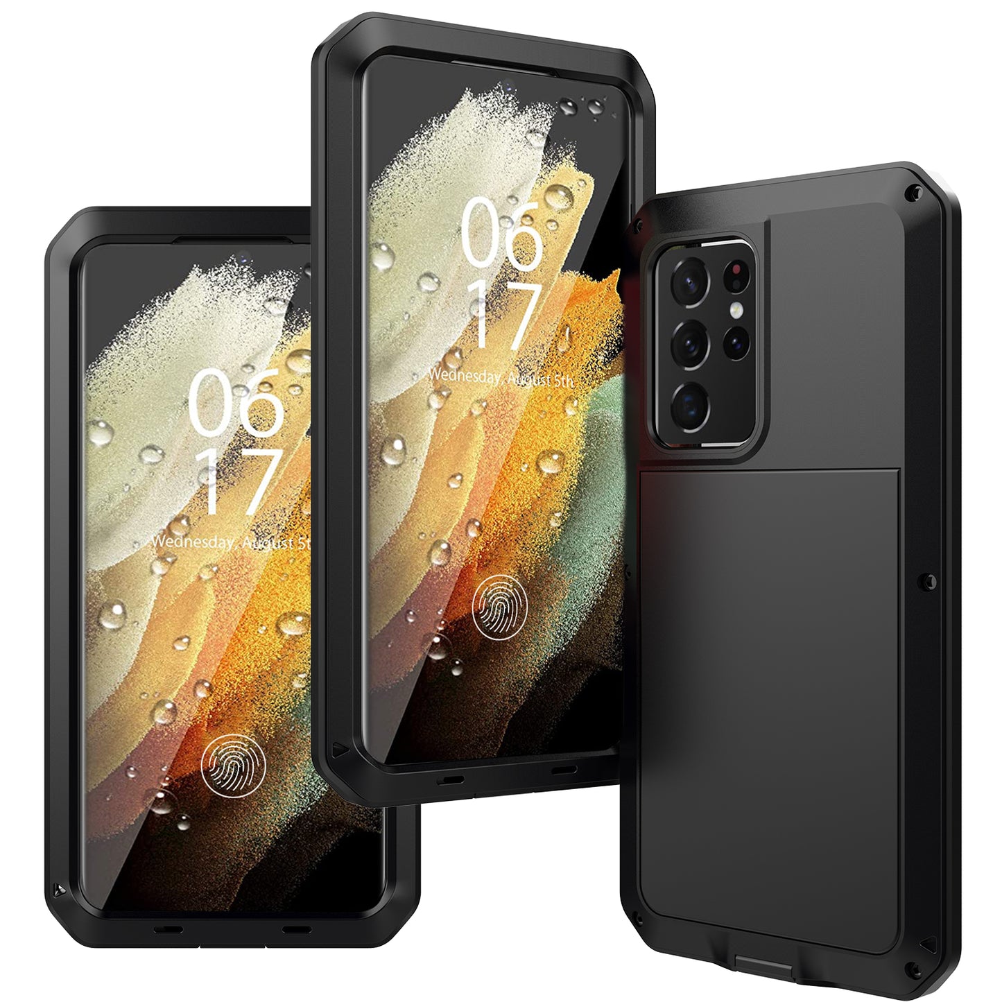 Tank Series Shockproof TPU+Metal Phone Case with Tempered Glass Film for Samsung Galaxy S21 Ultra 5G