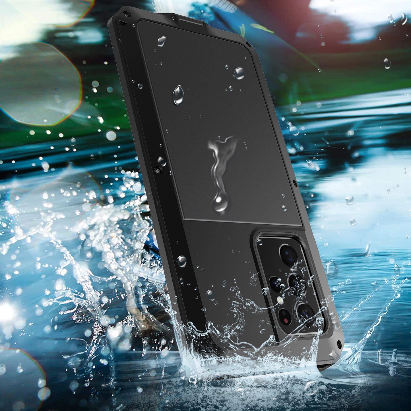 Tank Series Shockproof TPU+Metal Phone Case with Tempered Glass Film for Samsung Galaxy S21 Ultra 5G