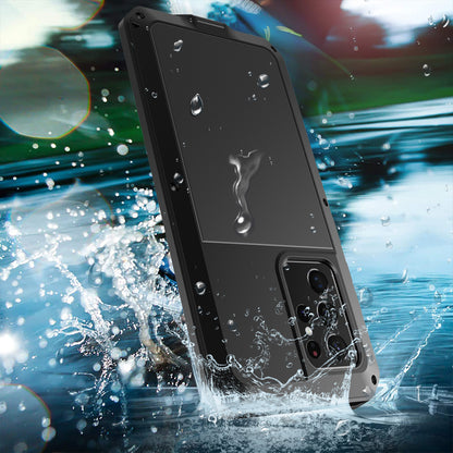 Tank Series Shockproof TPU+Metal Phone Case with Tempered Glass Film for Samsung Galaxy S21 Ultra 5G