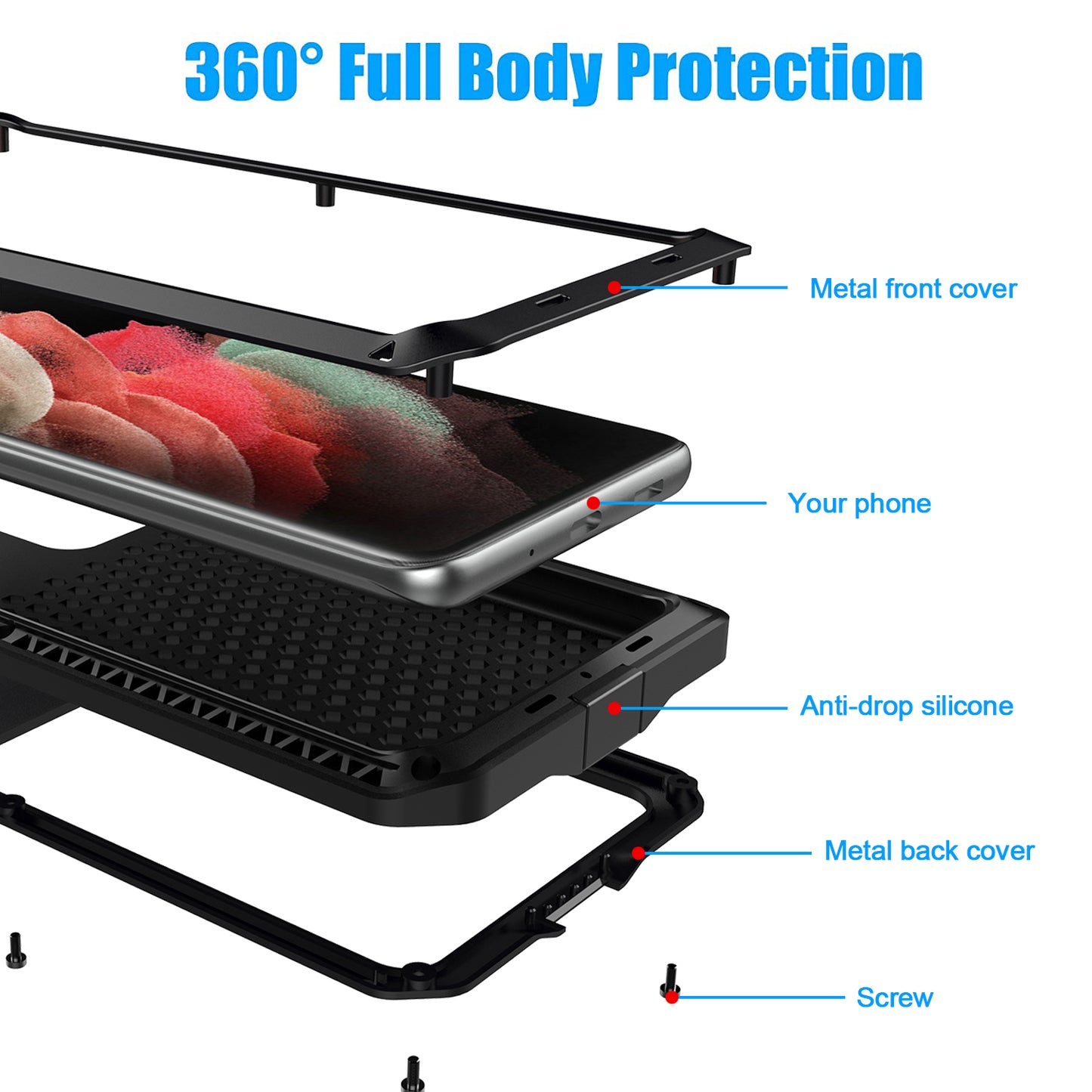 Tank Series Shockproof TPU+Metal Phone Case with Tempered Glass Film for Samsung Galaxy S21 Ultra 5G