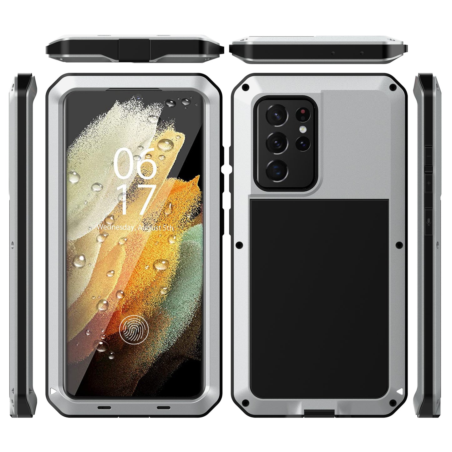 Tank Series Shockproof TPU+Metal Phone Case with Tempered Glass Film for Samsung Galaxy S21 Ultra 5G