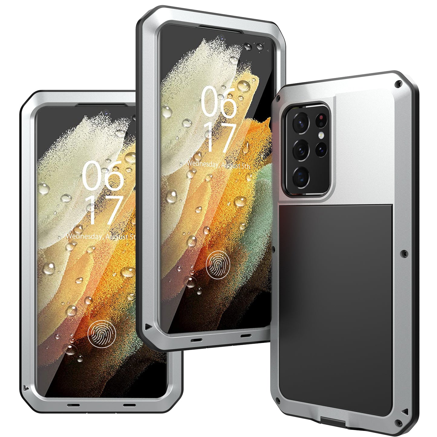 Tank Series Shockproof TPU+Metal Phone Case with Tempered Glass Film for Samsung Galaxy S21 Ultra 5G