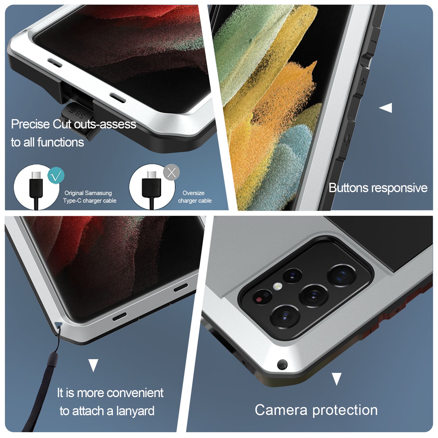 Tank Series Shockproof TPU+Metal Phone Case with Tempered Glass Film for Samsung Galaxy S21 Ultra 5G