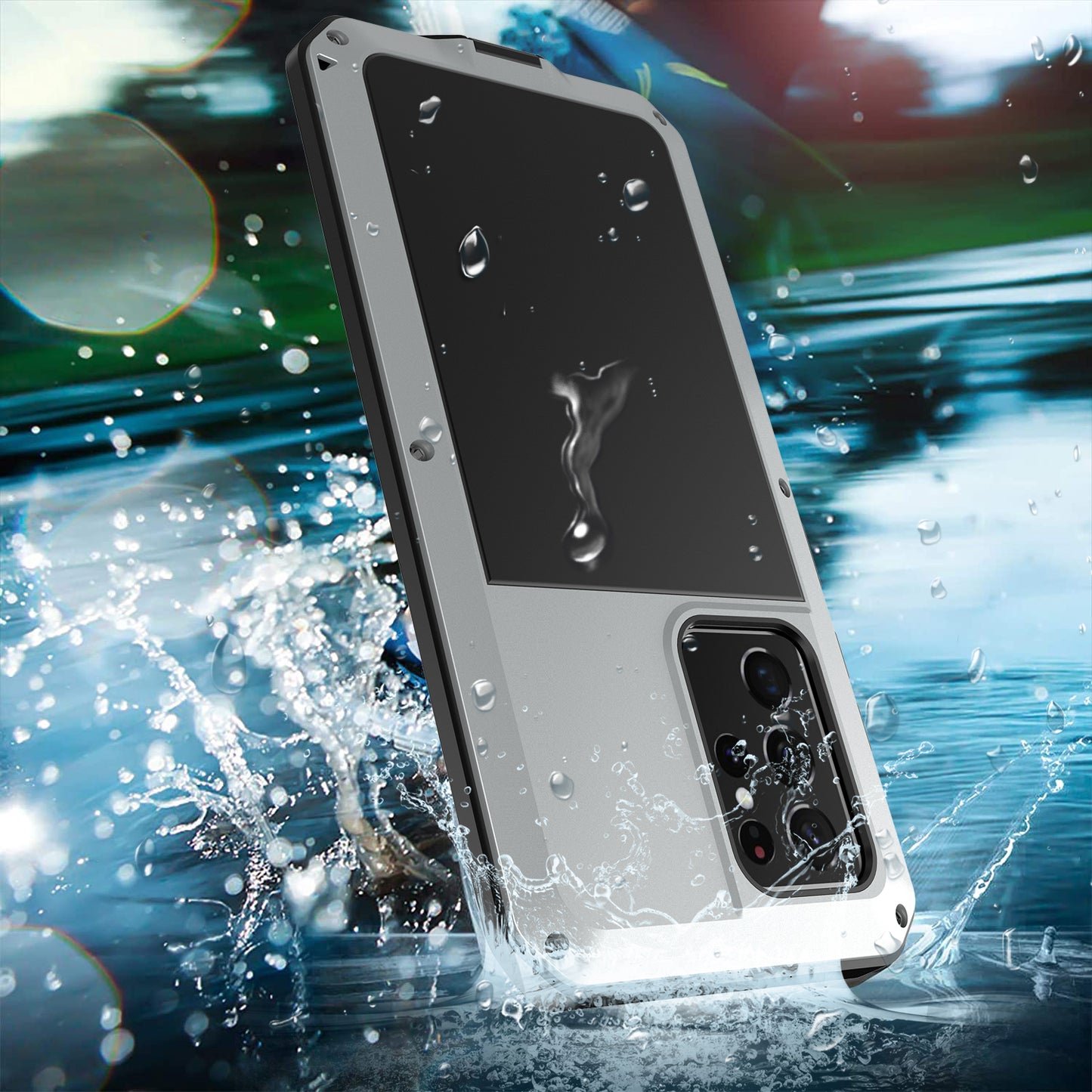 Tank Series Shockproof TPU+Metal Phone Case with Tempered Glass Film for Samsung Galaxy S21 Ultra 5G