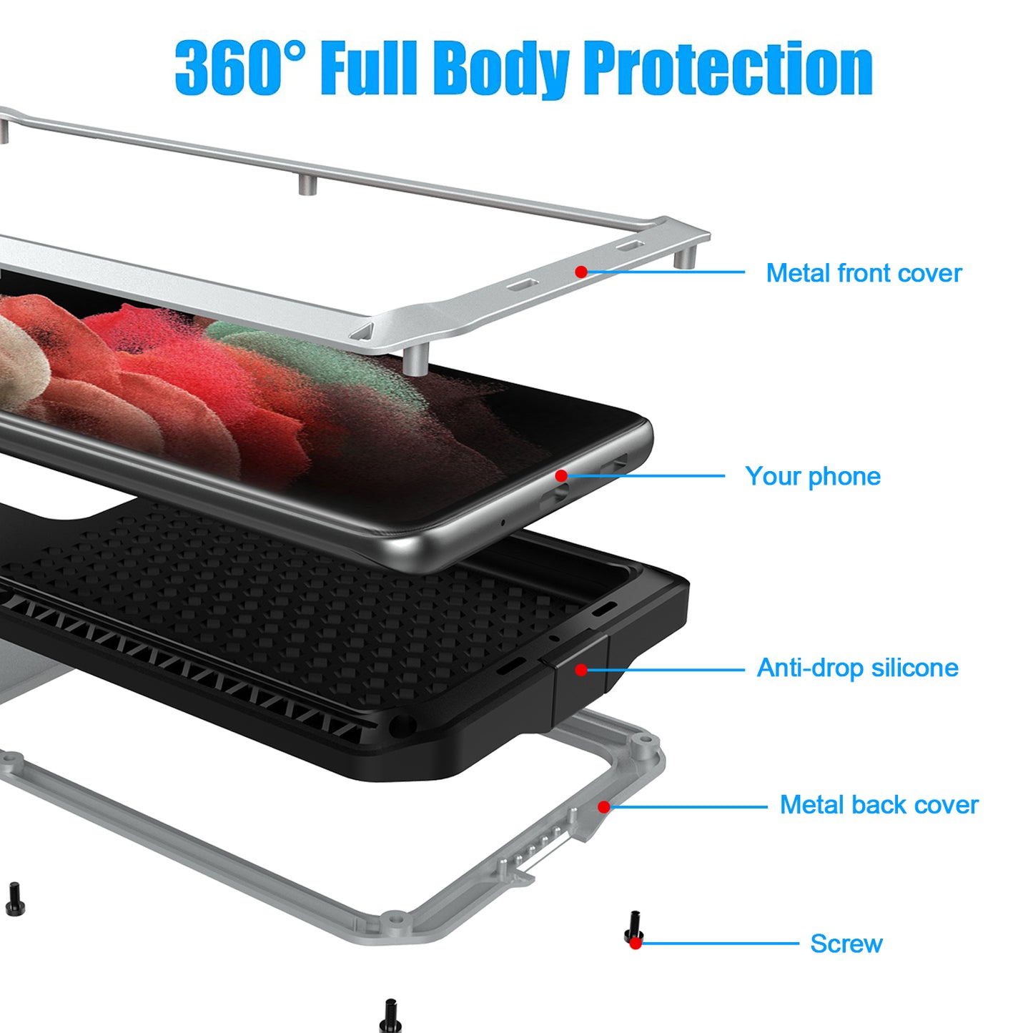 Tank Series Shockproof TPU+Metal Phone Case with Tempered Glass Film for Samsung Galaxy S21 Ultra 5G