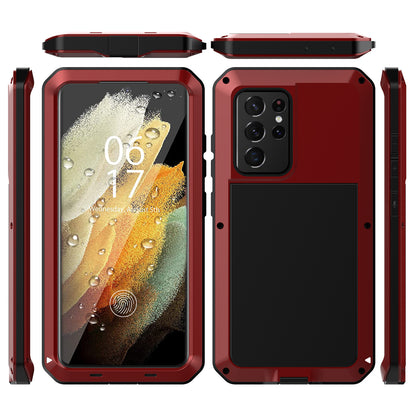Tank Series Shockproof TPU+Metal Phone Case with Tempered Glass Film for Samsung Galaxy S21 Ultra 5G