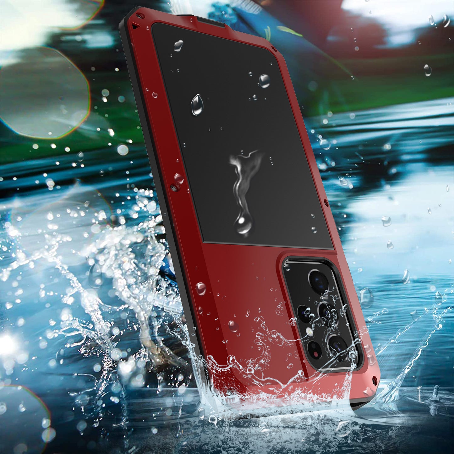 Tank Series Shockproof TPU+Metal Phone Case with Tempered Glass Film for Samsung Galaxy S21 Ultra 5G
