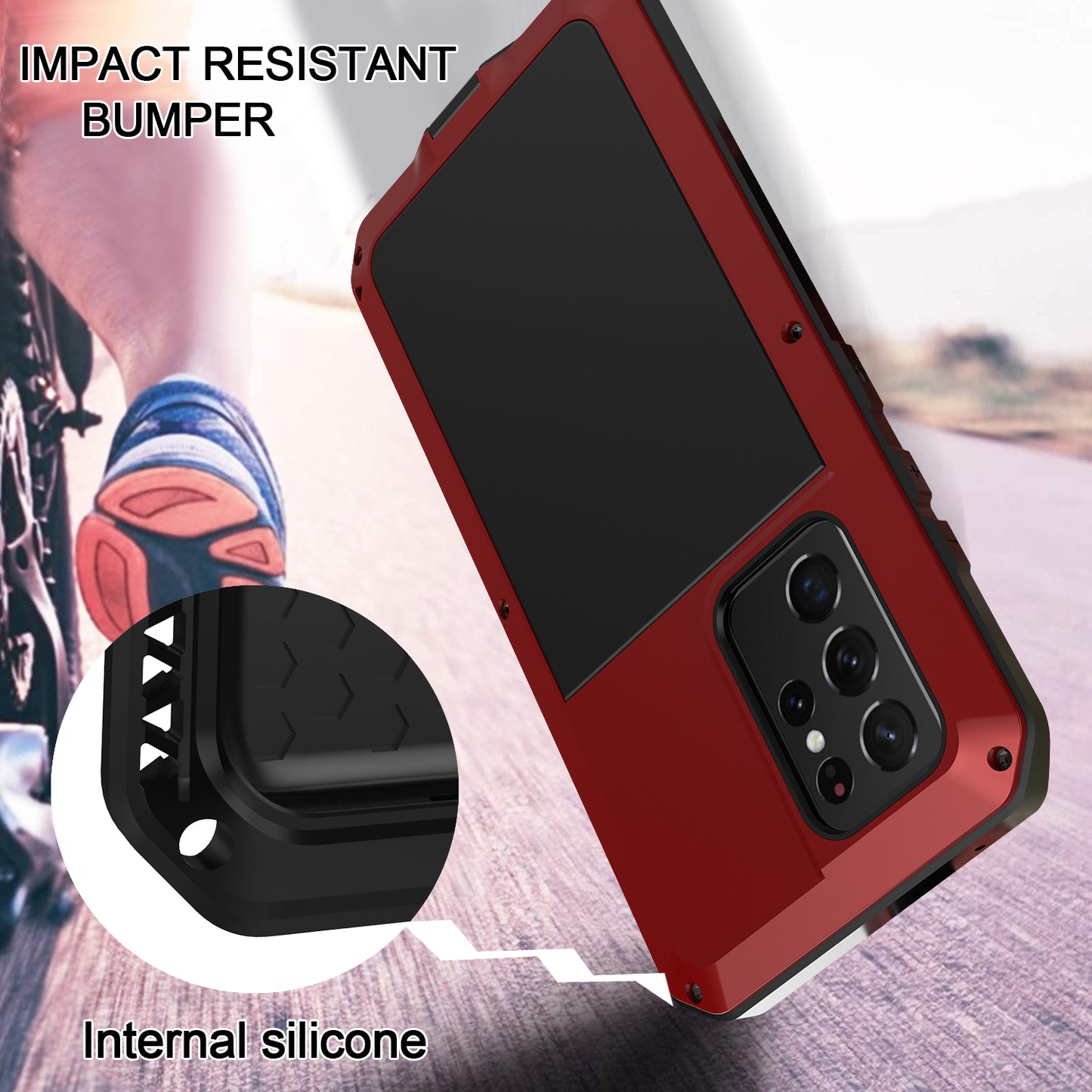 Tank Series Shockproof TPU+Metal Phone Case with Tempered Glass Film for Samsung Galaxy S21 Ultra 5G