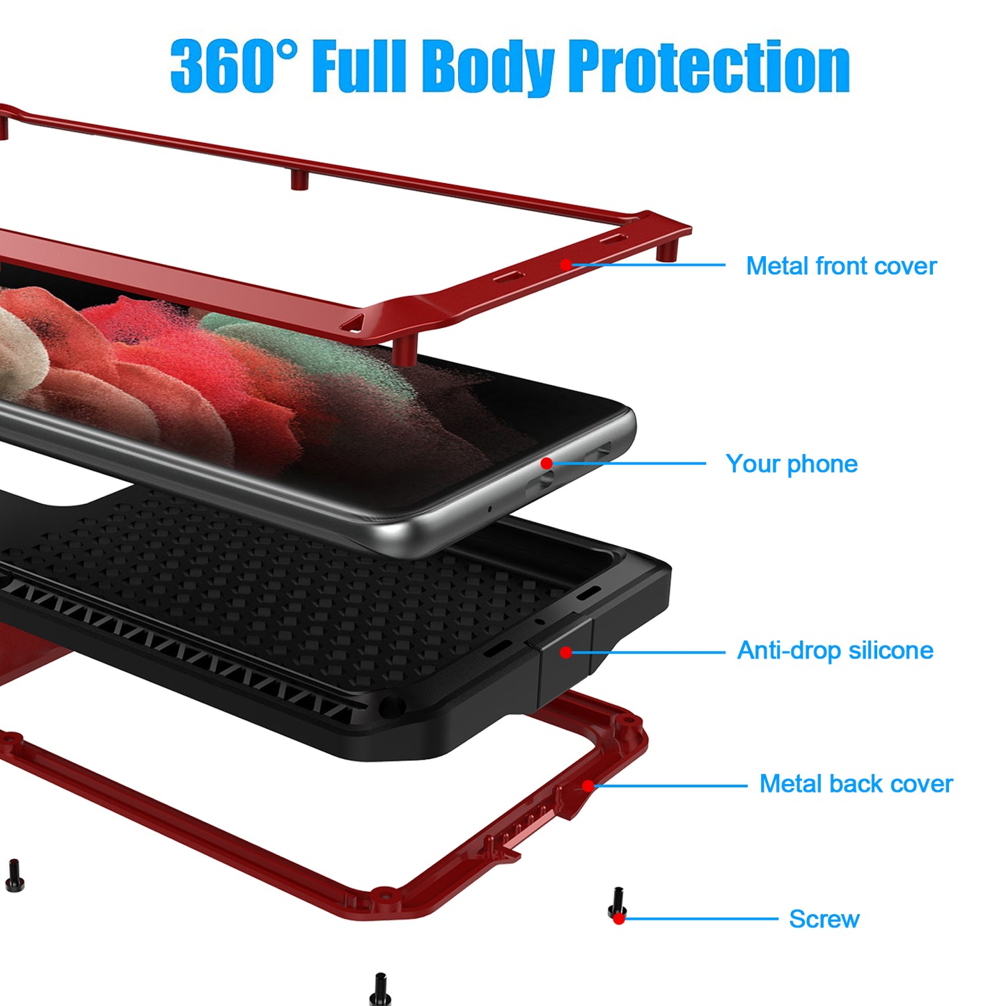 Tank Series Shockproof TPU+Metal Phone Case with Tempered Glass Film for Samsung Galaxy S21 Ultra 5G