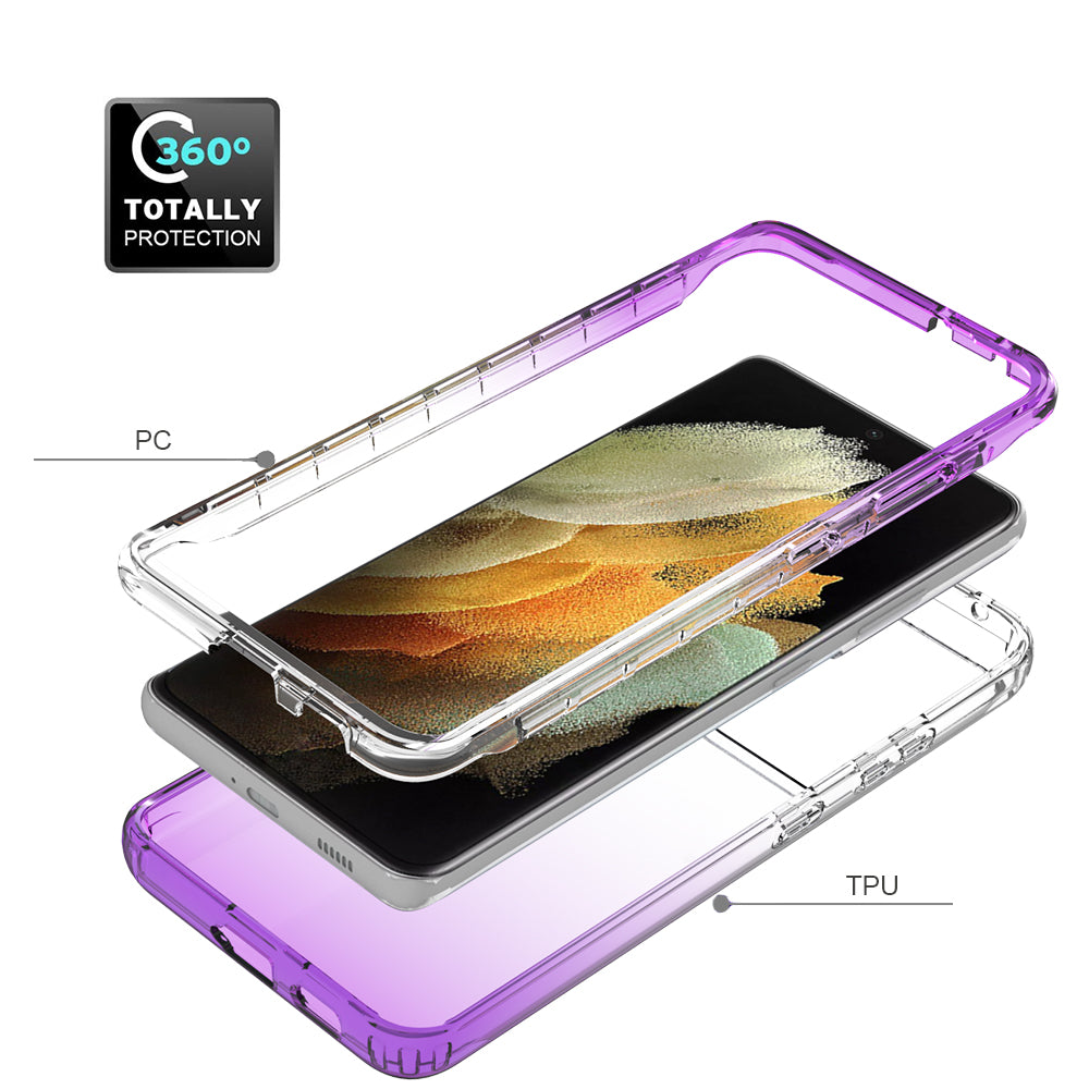 2-in-1 Gradient Color PC+TPU Hybrid Mobile Phone Shell Case for Samsung Galaxy S21 Ultra 5G