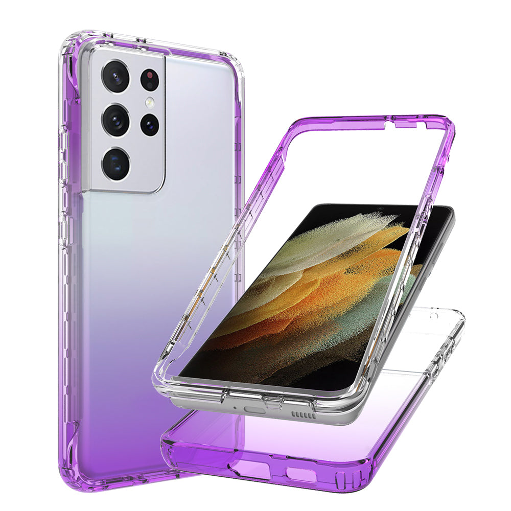 2-in-1 Gradient Color PC+TPU Hybrid Mobile Phone Shell Case for Samsung Galaxy S21 Ultra 5G