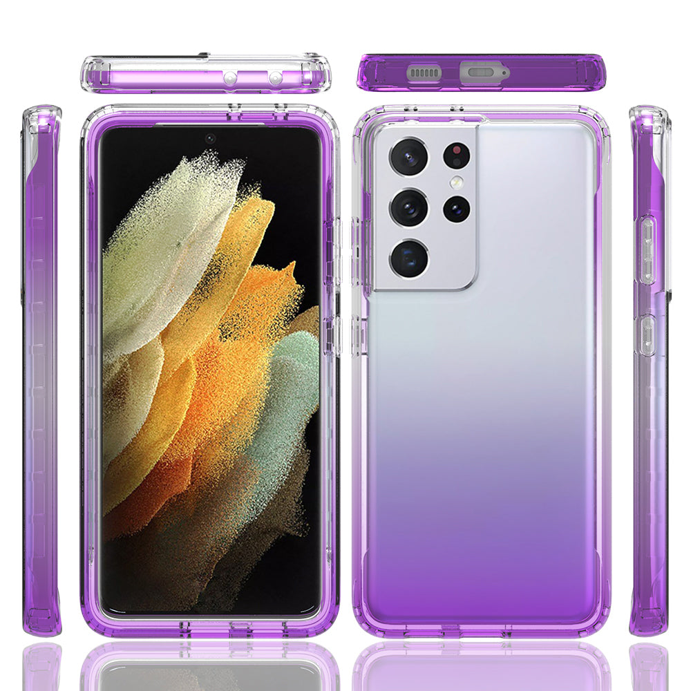 2-in-1 Gradient Color PC+TPU Hybrid Mobile Phone Shell Case for Samsung Galaxy S21 Ultra 5G