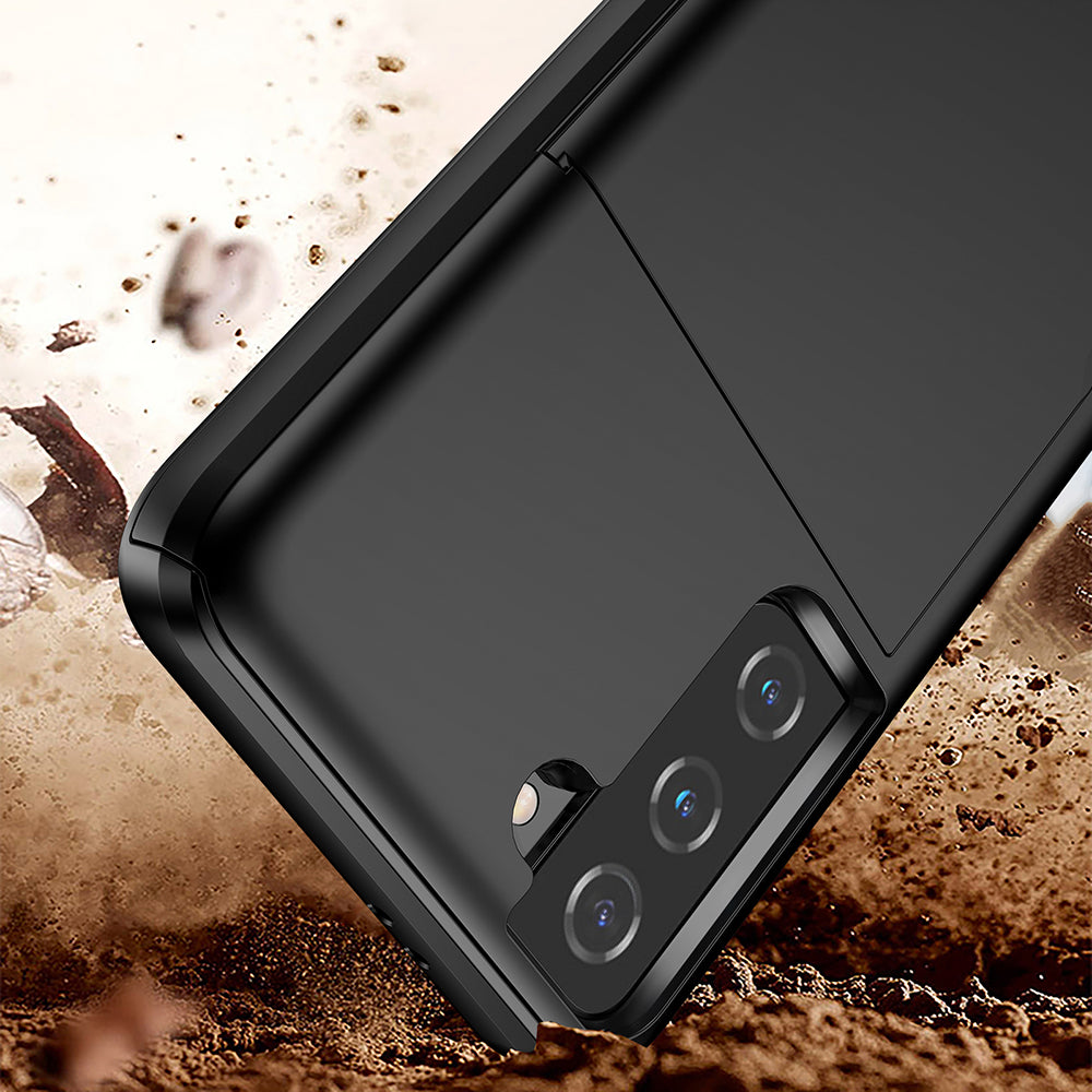 Sliding Card Holder Plastic + TPU Hybrid Phone Cover for Samsung Galaxy S21 FE