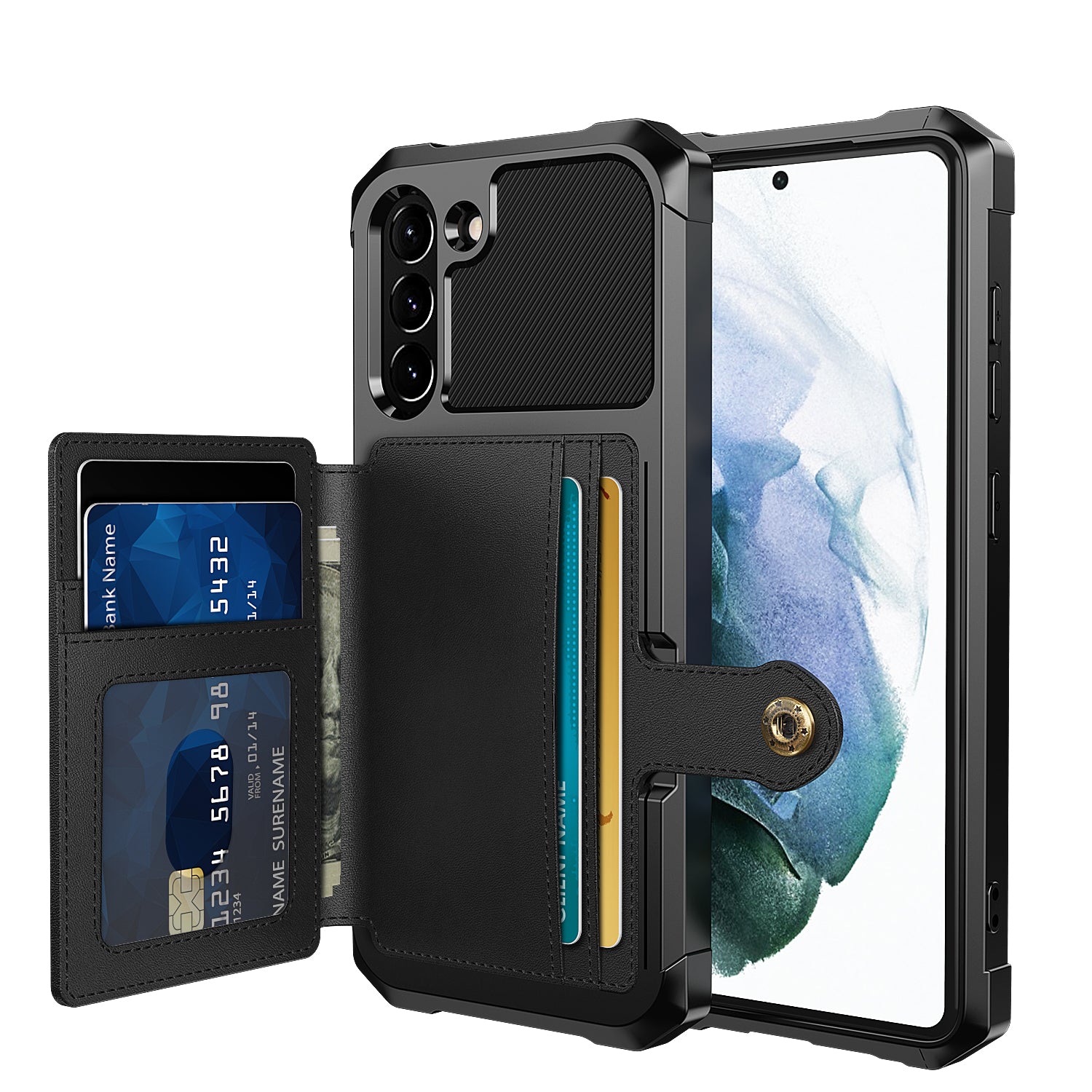 Kickstand PU Leather Coated TPU Protector Cover with Card Holder [Built-in Magnetic Sheet] ZM03 for Samsung Galaxy S21 FE
