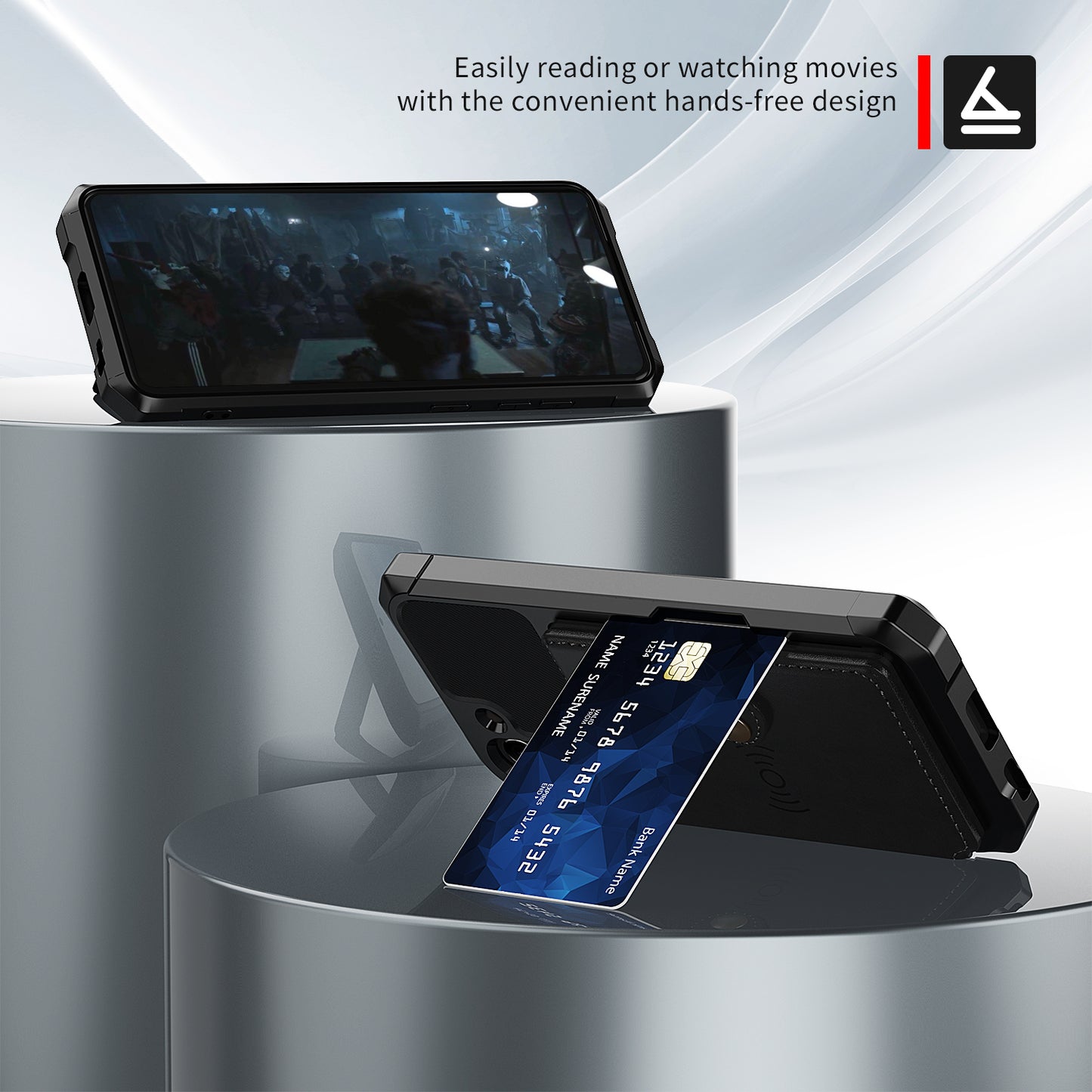 Kickstand PU Leather Coated TPU Protector Cover with Card Holder [Built-in Magnetic Sheet] ZM03 for Samsung Galaxy S21 FE