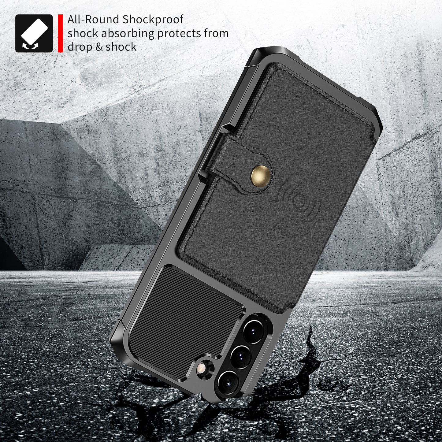 Kickstand PU Leather Coated TPU Protector Cover with Card Holder [Built-in Magnetic Sheet] ZM03 for Samsung Galaxy S21 FE