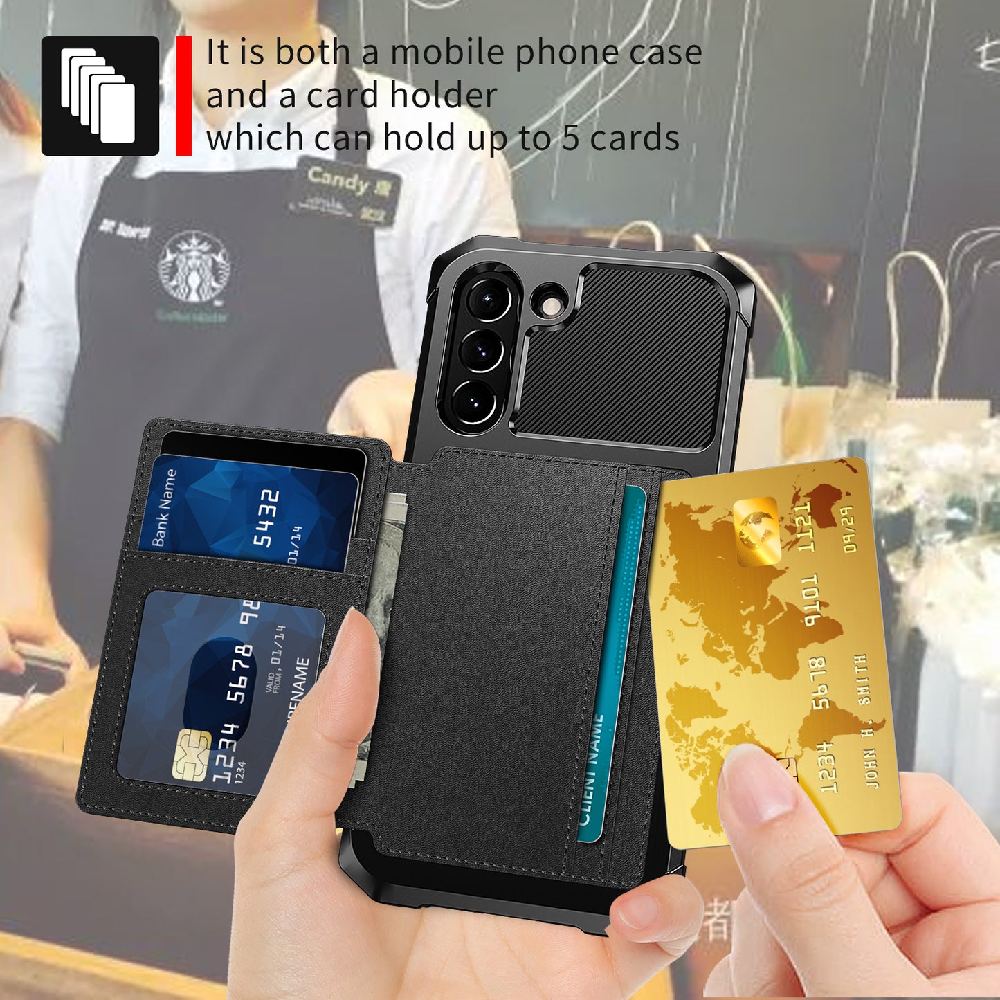 Kickstand PU Leather Coated TPU Protector Cover with Card Holder [Built-in Magnetic Sheet] ZM03 for Samsung Galaxy S21 FE
