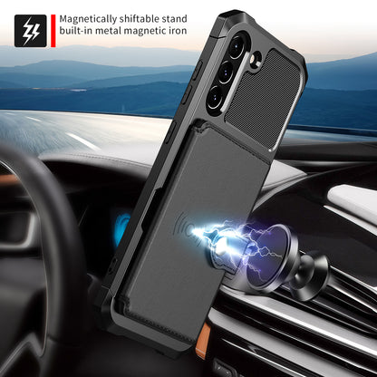 Kickstand PU Leather Coated TPU Protector Cover with Card Holder [Built-in Magnetic Sheet] ZM03 for Samsung Galaxy S21 FE