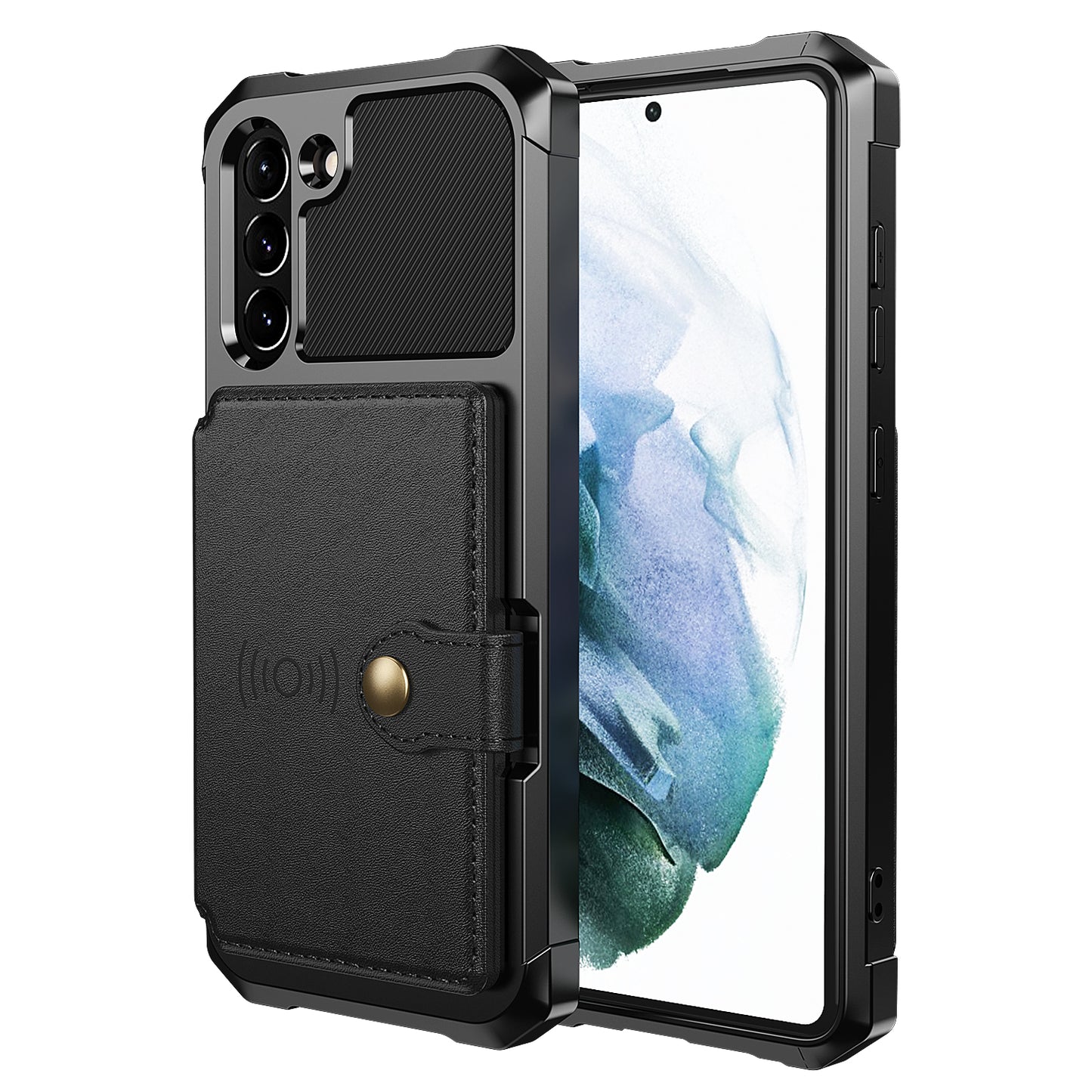 Kickstand PU Leather Coated TPU Protector Cover with Card Holder [Built-in Magnetic Sheet] ZM03 for Samsung Galaxy S21 FE