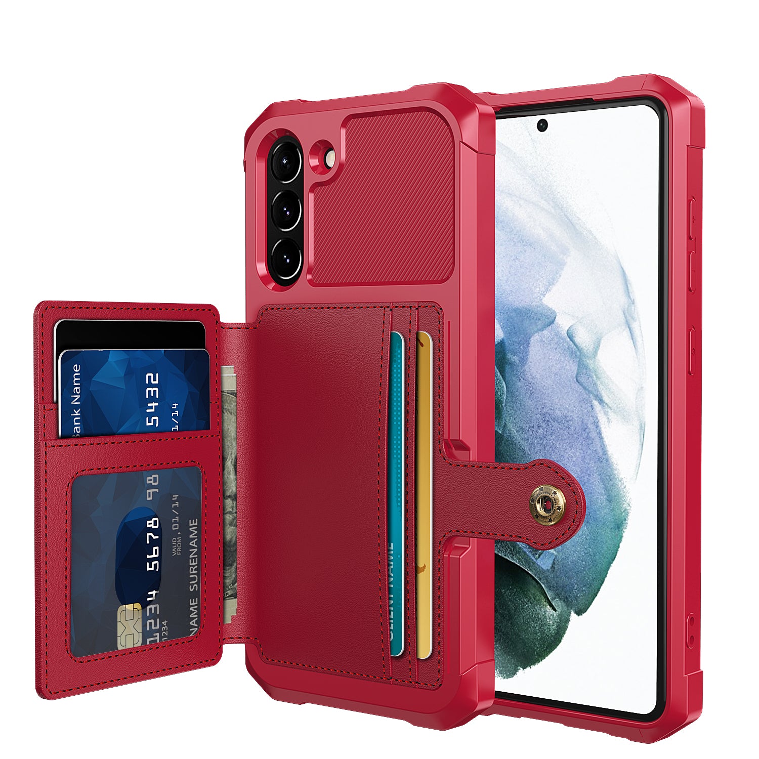 Kickstand PU Leather Coated TPU Protector Cover with Card Holder [Built-in Magnetic Sheet] ZM03 for Samsung Galaxy S21 FE