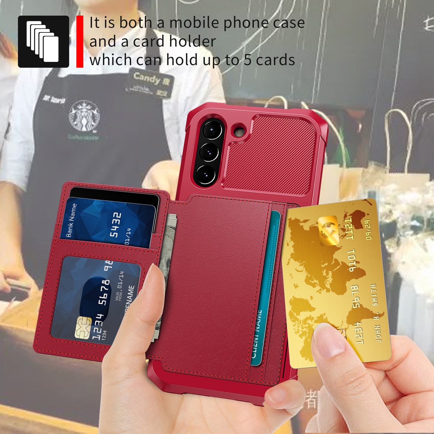 Kickstand PU Leather Coated TPU Protector Cover with Card Holder [Built-in Magnetic Sheet] ZM03 for Samsung Galaxy S21 FE