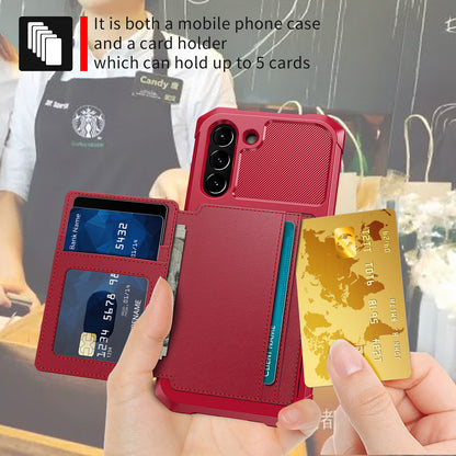 Kickstand PU Leather Coated TPU Protector Cover with Card Holder [Built-in Magnetic Sheet] ZM03 for Samsung Galaxy S21 FE