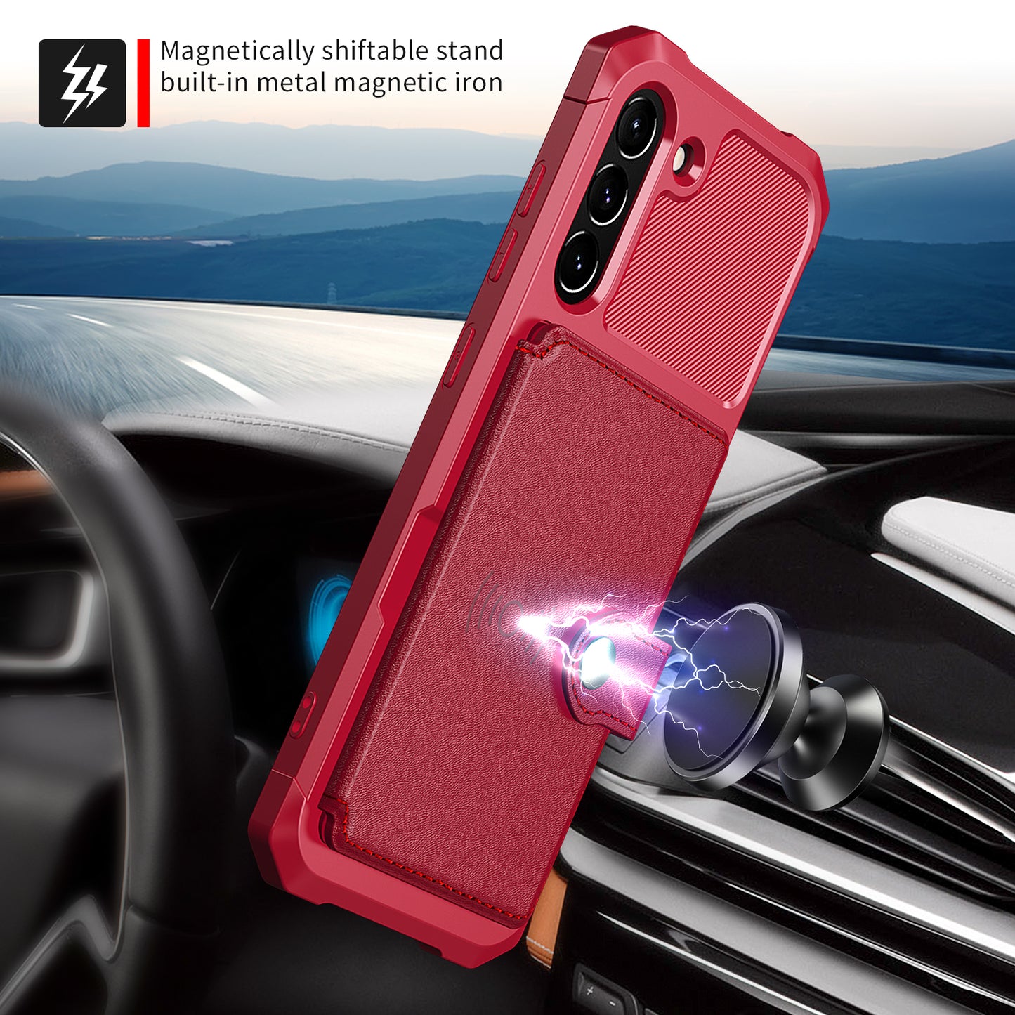 Kickstand PU Leather Coated TPU Protector Cover with Card Holder [Built-in Magnetic Sheet] ZM03 for Samsung Galaxy S21 FE
