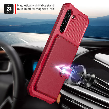 Kickstand PU Leather Coated TPU Protector Cover with Card Holder [Built-in Magnetic Sheet] ZM03 for Samsung Galaxy S21 FE