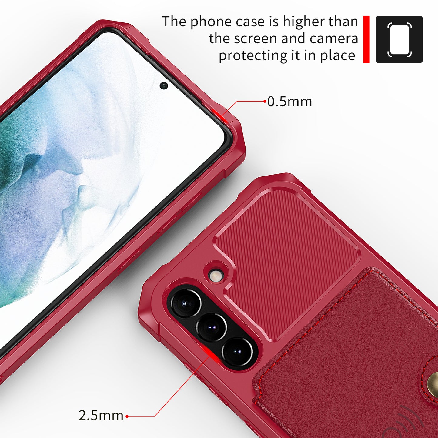 Kickstand PU Leather Coated TPU Protector Cover with Card Holder [Built-in Magnetic Sheet] ZM03 for Samsung Galaxy S21 FE