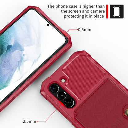 Kickstand PU Leather Coated TPU Protector Cover with Card Holder [Built-in Magnetic Sheet] ZM03 for Samsung Galaxy S21 FE