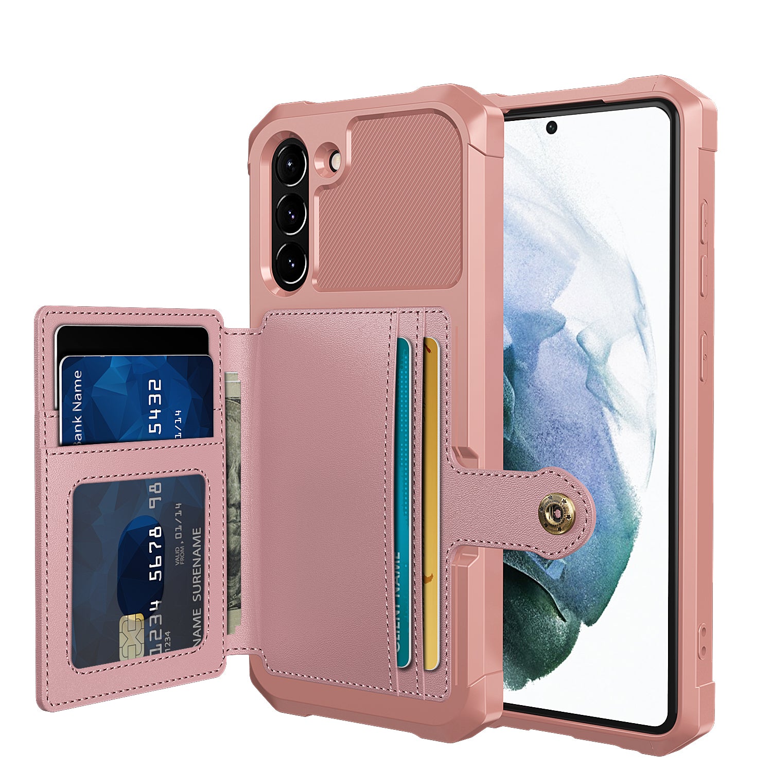 Kickstand PU Leather Coated TPU Protector Cover with Card Holder [Built-in Magnetic Sheet] ZM03 for Samsung Galaxy S21 FE