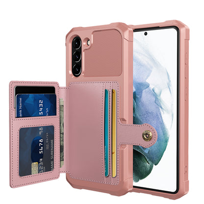 Kickstand PU Leather Coated TPU Protector Cover with Card Holder [Built-in Magnetic Sheet] ZM03 for Samsung Galaxy S21 FE