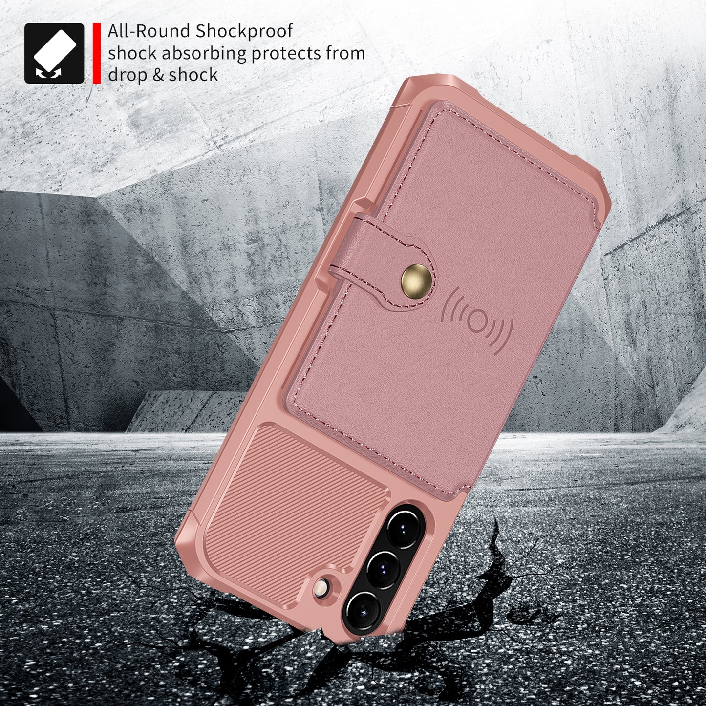 Kickstand PU Leather Coated TPU Protector Cover with Card Holder [Built-in Magnetic Sheet] ZM03 for Samsung Galaxy S21 FE