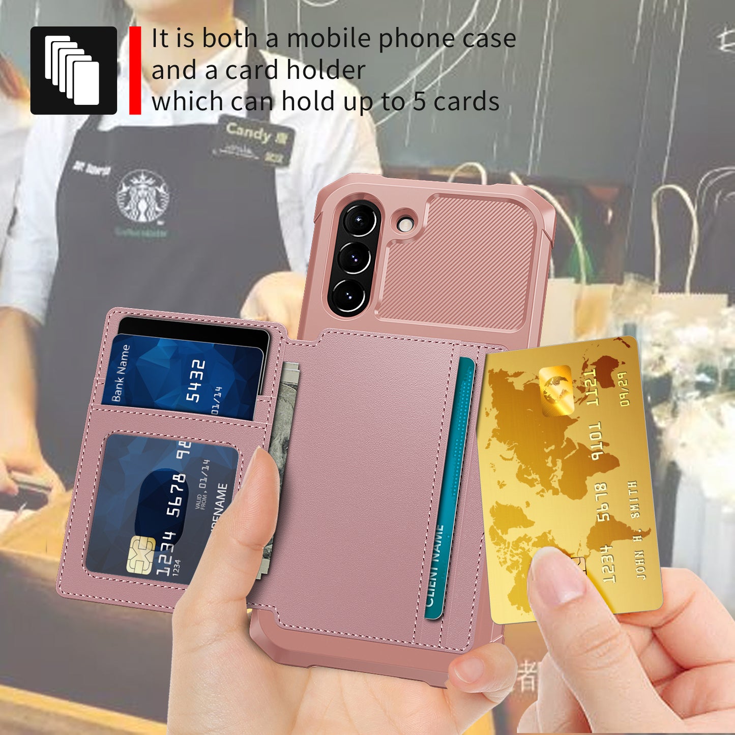 Kickstand PU Leather Coated TPU Protector Cover with Card Holder [Built-in Magnetic Sheet] ZM03 for Samsung Galaxy S21 FE