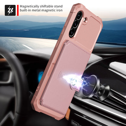 Kickstand PU Leather Coated TPU Protector Cover with Card Holder [Built-in Magnetic Sheet] ZM03 for Samsung Galaxy S21 FE