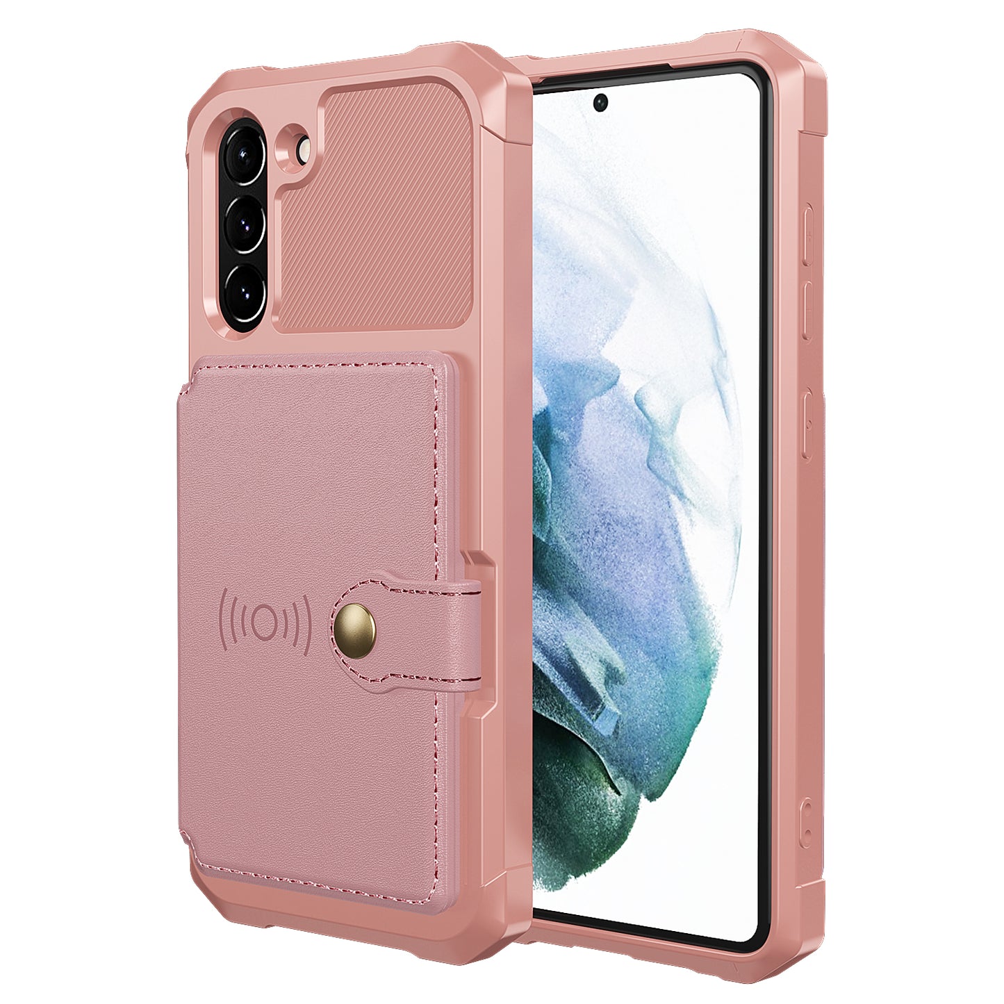 Kickstand PU Leather Coated TPU Protector Cover with Card Holder [Built-in Magnetic Sheet] ZM03 for Samsung Galaxy S21 FE