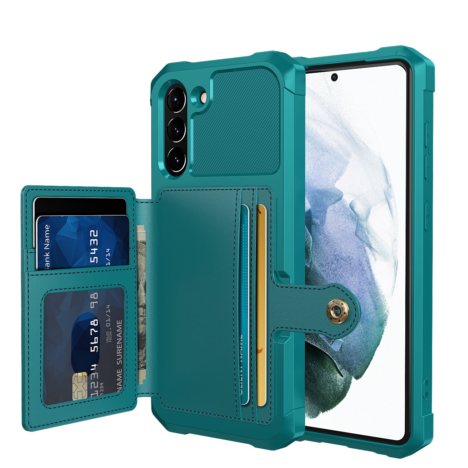 Kickstand PU Leather Coated TPU Protector Cover with Card Holder [Built-in Magnetic Sheet] ZM03 for Samsung Galaxy S21 FE