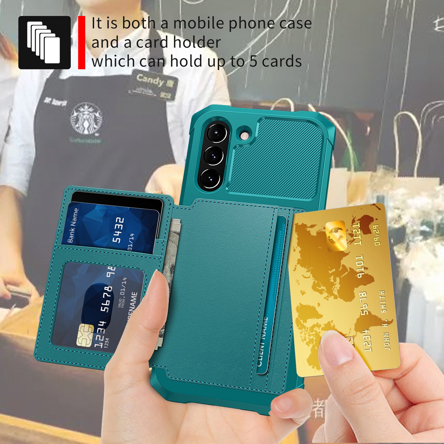 Kickstand PU Leather Coated TPU Protector Cover with Card Holder [Built-in Magnetic Sheet] ZM03 for Samsung Galaxy S21 FE