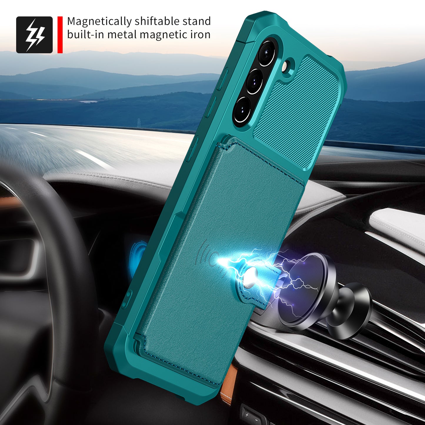 Kickstand PU Leather Coated TPU Protector Cover with Card Holder [Built-in Magnetic Sheet] ZM03 for Samsung Galaxy S21 FE