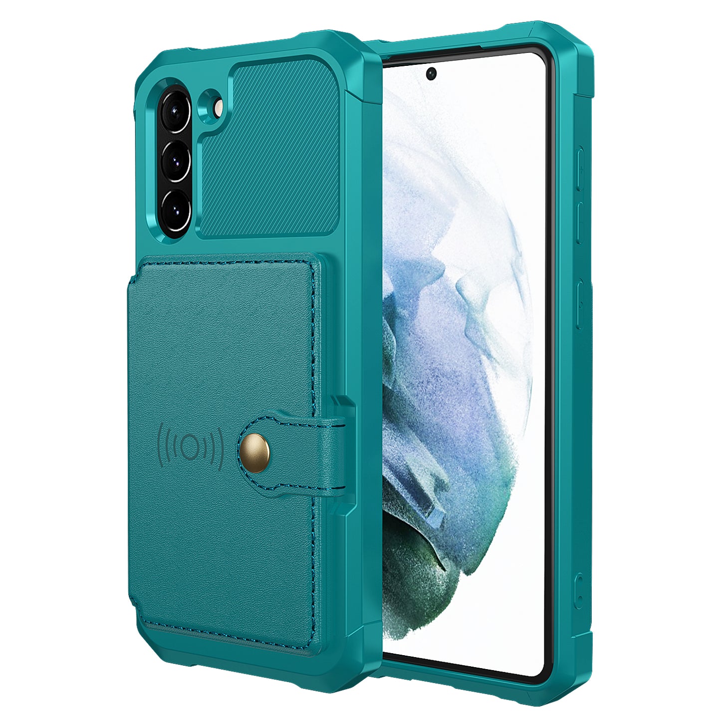 Kickstand PU Leather Coated TPU Protector Cover with Card Holder [Built-in Magnetic Sheet] ZM03 for Samsung Galaxy S21 FE
