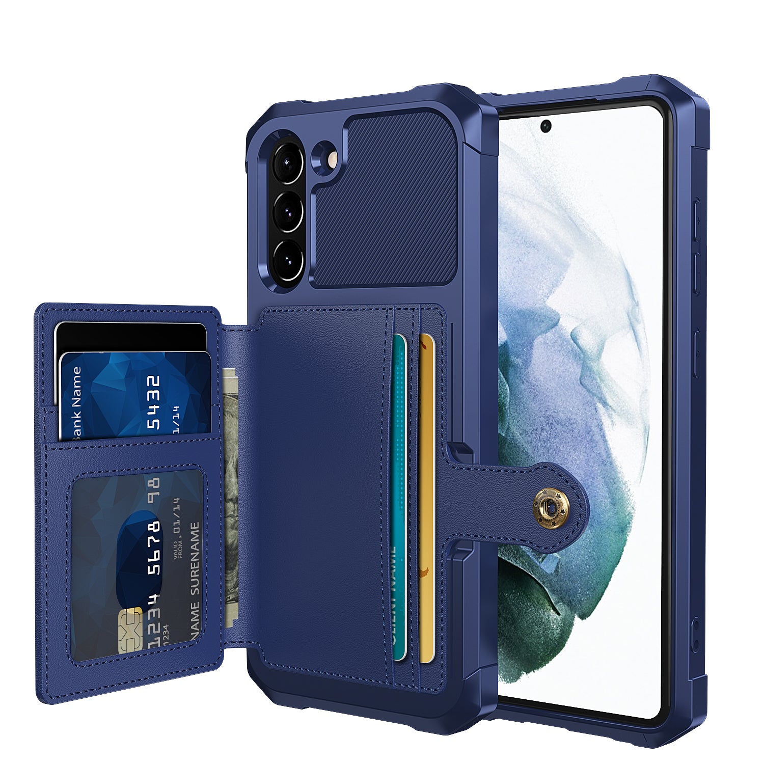 Kickstand PU Leather Coated TPU Protector Cover with Card Holder [Built-in Magnetic Sheet] ZM03 for Samsung Galaxy S21 FE