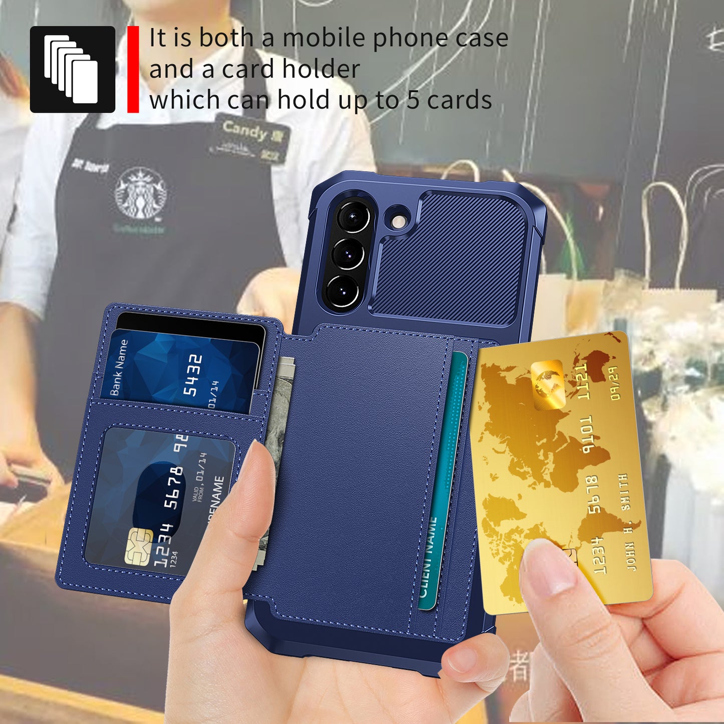 Kickstand PU Leather Coated TPU Protector Cover with Card Holder [Built-in Magnetic Sheet] ZM03 for Samsung Galaxy S21 FE