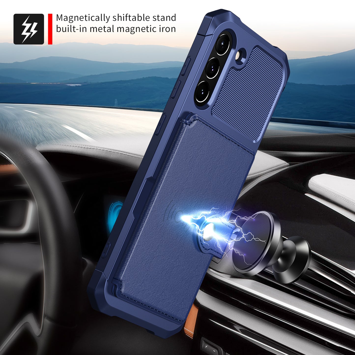 Kickstand PU Leather Coated TPU Protector Cover with Card Holder [Built-in Magnetic Sheet] ZM03 for Samsung Galaxy S21 FE