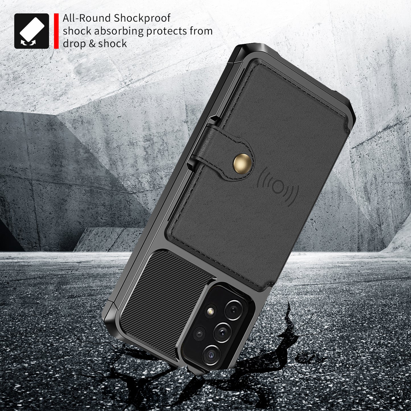 Leather Coated TPU Protector Cover with Kickstand and Card Holder [Built-in Magnetic Sheet] ZM03 for Samsung Galaxy A52 4G/5G / A52s 5G